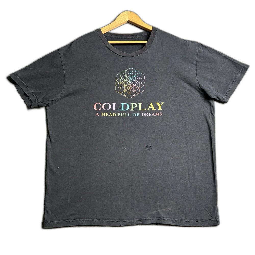 Coldplay Mens XL Band T-Shirt A Head Full of Dreams World Tour 2017 Distressed